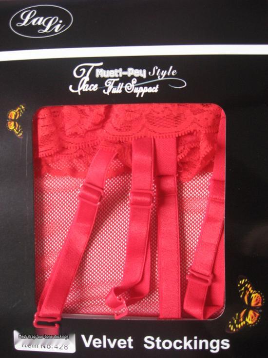 Women's Lace Garter Set: Fine Mesh Long Stockings & Fishnet Silk Stockings