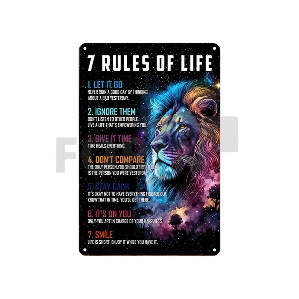 Placa de Metal com Frases Inspiradoras - 10 Regras de Ouro - 7 Regras da Vida - Notas de Sucesso - Pôster em Inglês para Decoração de Parede de Escritório de Empresa