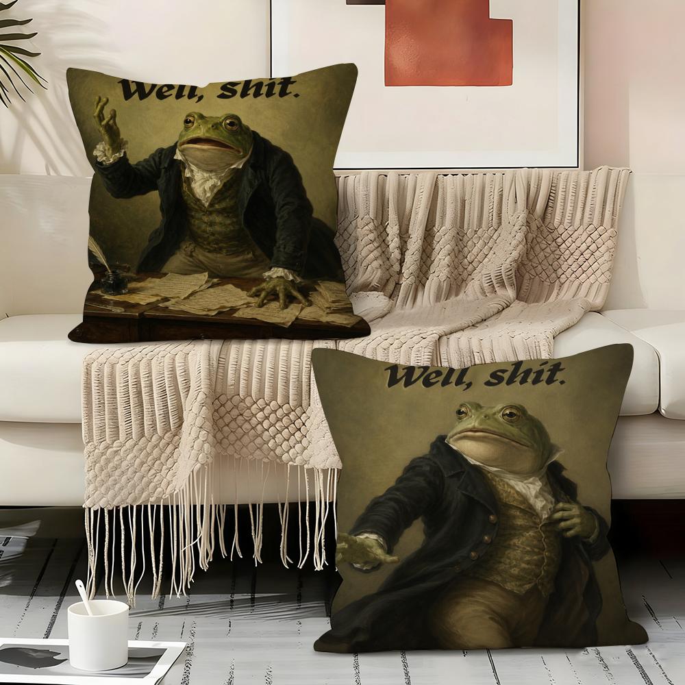 Well Shit Toad Cushion Cover Natural Linen Organic Fabric Double-Sided Printing Breathable For Home Decor
