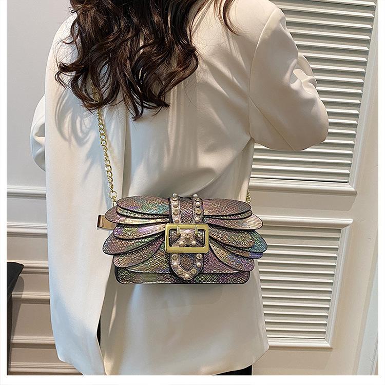 Vintage Snake Pattern Shoulder Bag Women PU Leather Chain Crossbody Small Square Handbag