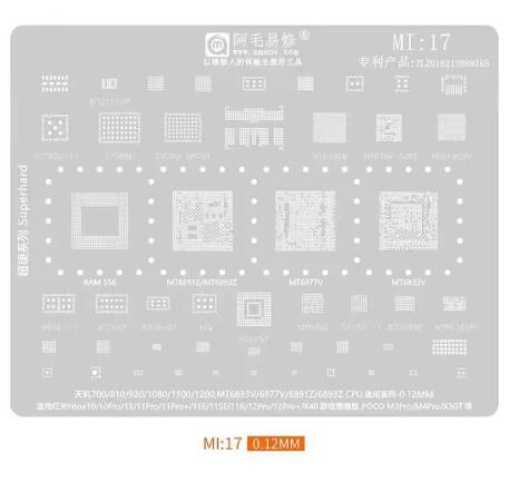Amaoe MI:10/2/3/17/8/9/11/12/13/14/15/16 BGA Reballing Stencil for SM7150 RAM SM8150 CPU XIAOMI 9 K20 Series Phone Repair Tools