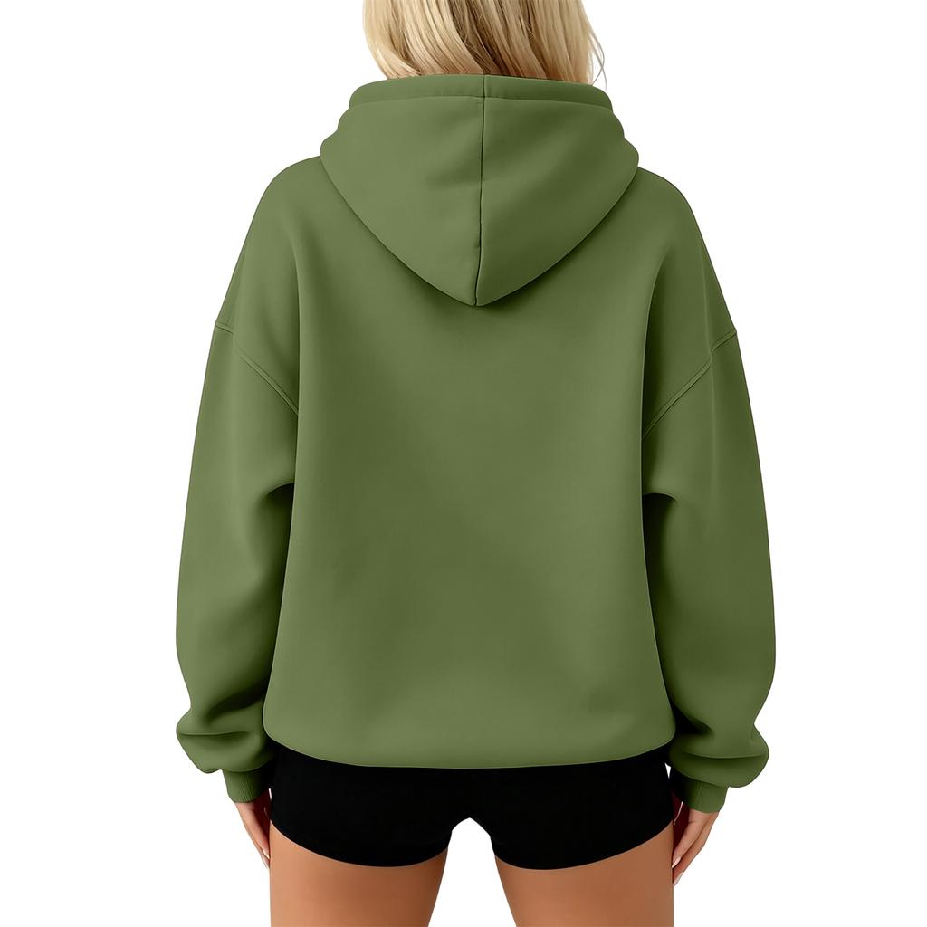 Felpa con cappuccio da donna a tinta unita con maniche lunghe e tasca anteriore, vestibilità larga, pullover per l'uso quotidiano casual