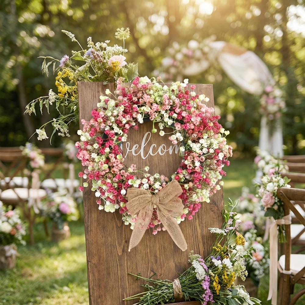 Lifelike Spring Flower Wreath with Bow Artificial Flower Wreath Simulated Plant  Window Decoration