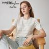 Women's Mulberry Silk Blend Striped Knit T-Shirt