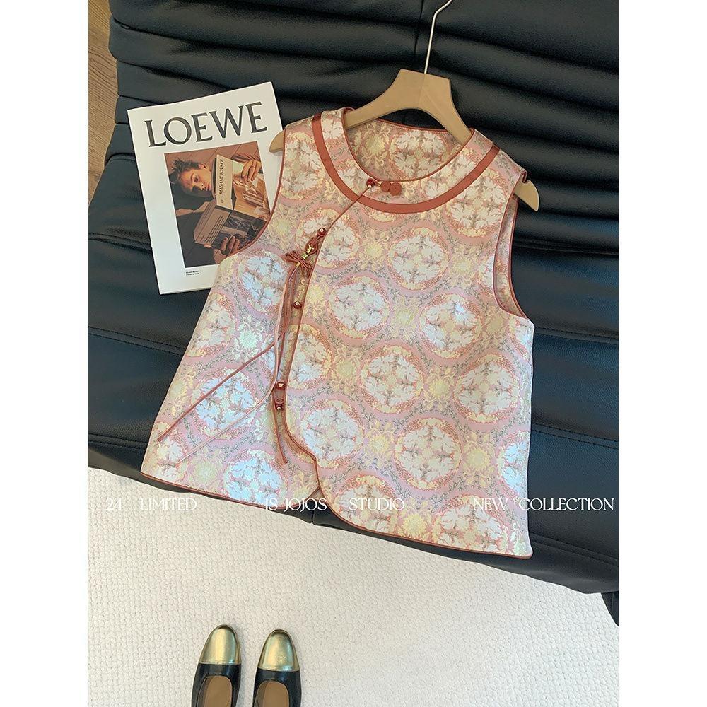 

Жилет жилет женский весна и осень новый ретро пуговичный жаккардовый улучшенный жилет топ 3XL (recommended 138-75 kg)