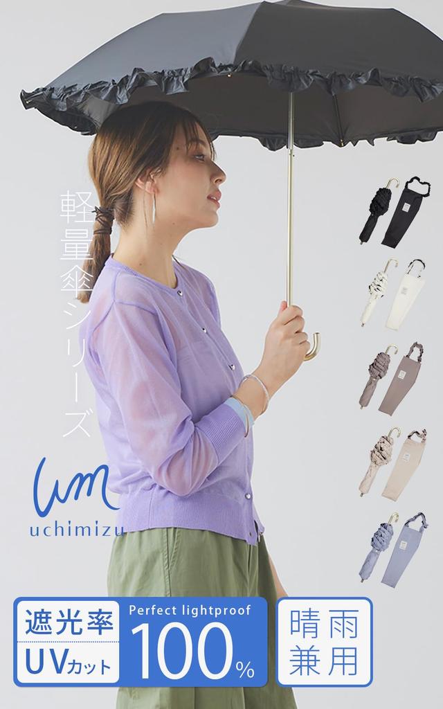 Macocca Uchimizu Folding Light UV 51cm Sun and Rain Folding Frill Black Umbrella, 100% Blocking, 100% Protection, 99.9% Near-Infrared Protection,