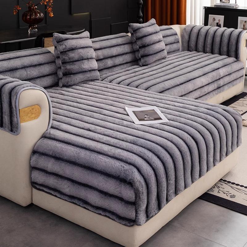 Premium Rabbit Plush Sofa Cushion Winter Thickened Non-Slip Seat Cushion New All-Inclusive Leather Sofa Cover Cover Towel