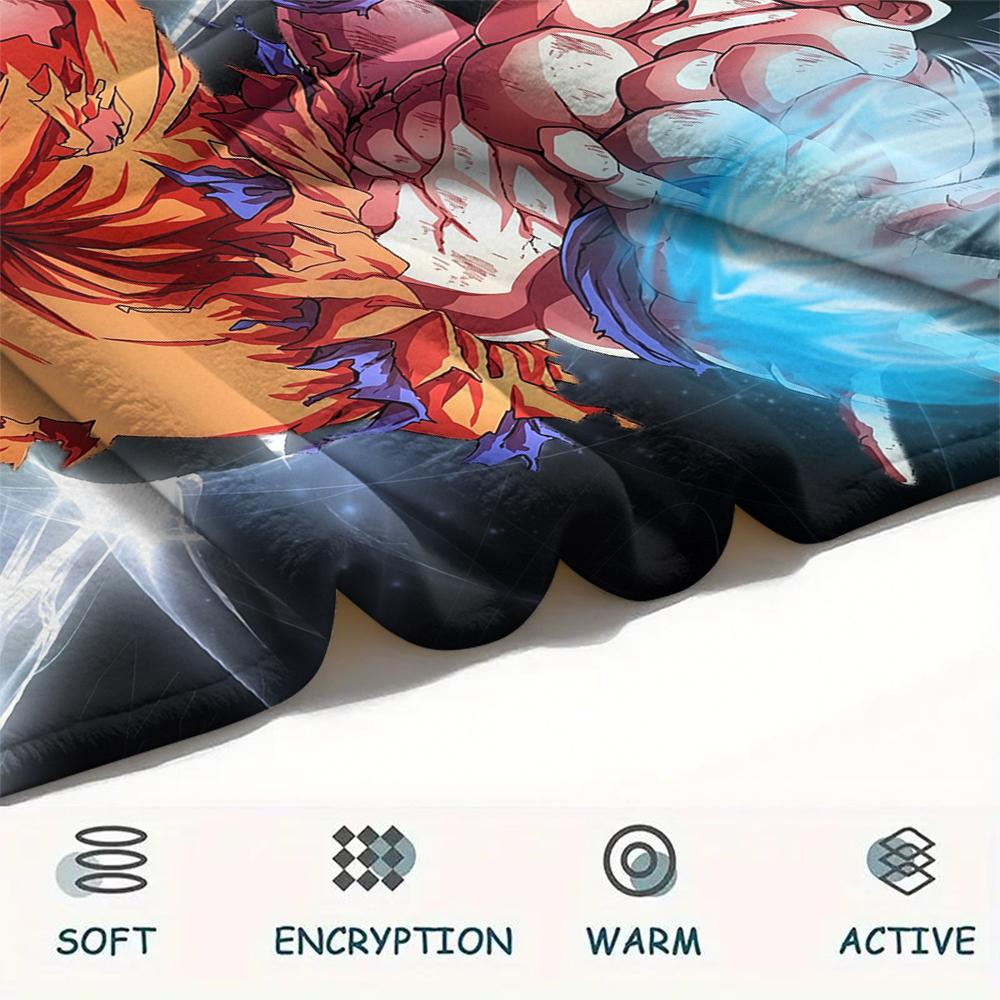 Cartoon Character Goku Pattern Flannel Blanket, High Quality Comfortable for All Seasons, Home Decor, Warmth and Comfort, Perfect for Gifts.