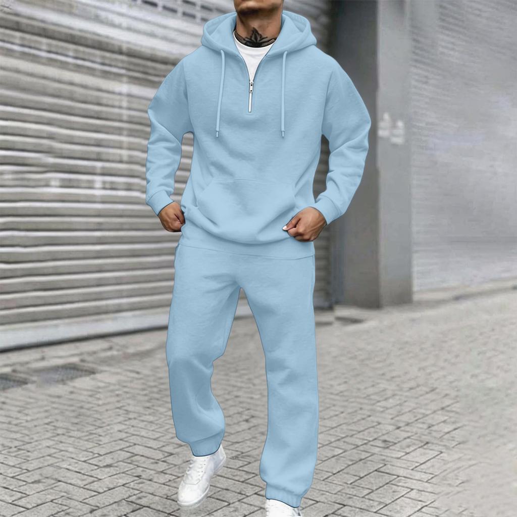 Men's Loose Fit Color Sweatshirt and Pants 2 Piece Set with Elastic Waist