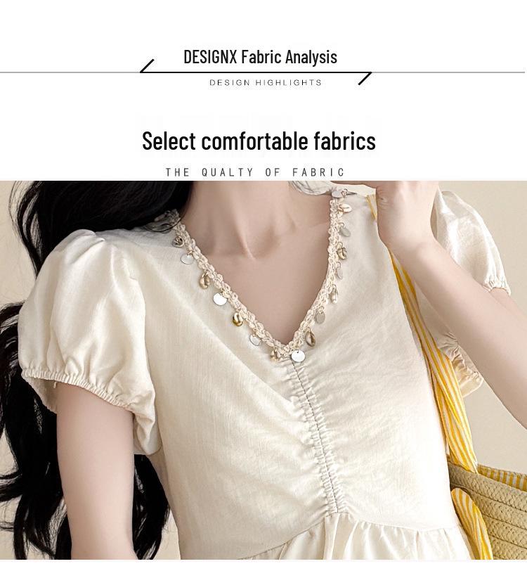 2026 Summer Maternity Dress: Elegant Neckline with Sequins, Loose Fit