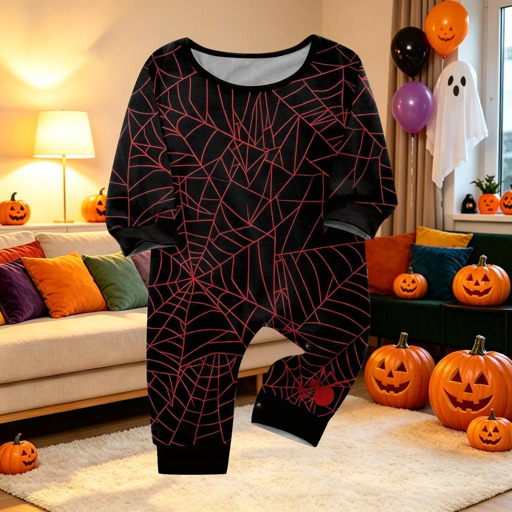 Family Matching Halloween Printed Pajama Set Long Sleeve Top and Pants for Parents and Kids