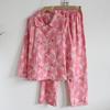 Womens Cotton Pajama Set Long Sleeve Button-Up Top With Pants Cartoon Print Comfortable Home Wear Fall Winter