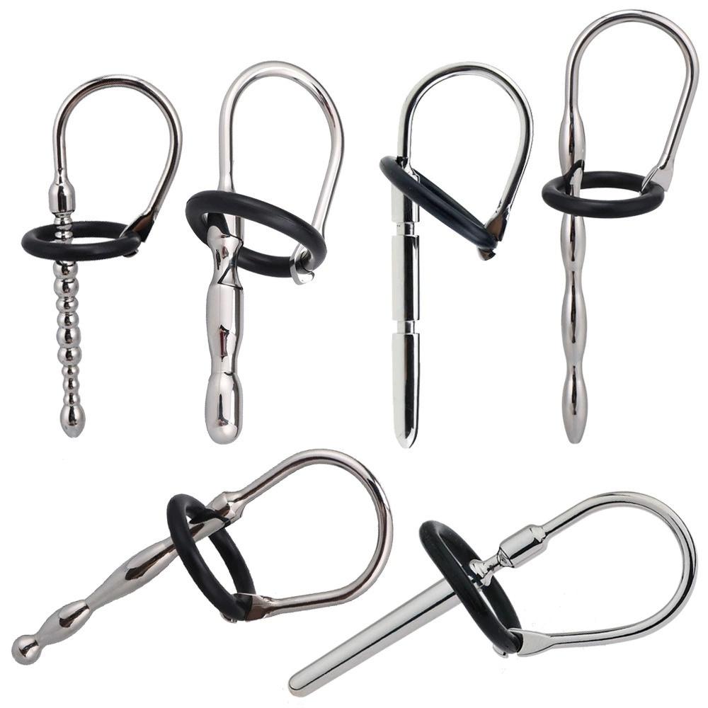 Stainless Steel Penis Plug Cock Ring Sounding Rod Chastity Urethral Dilator Sex Toys For Men Penis Insert Uretral Stimulator