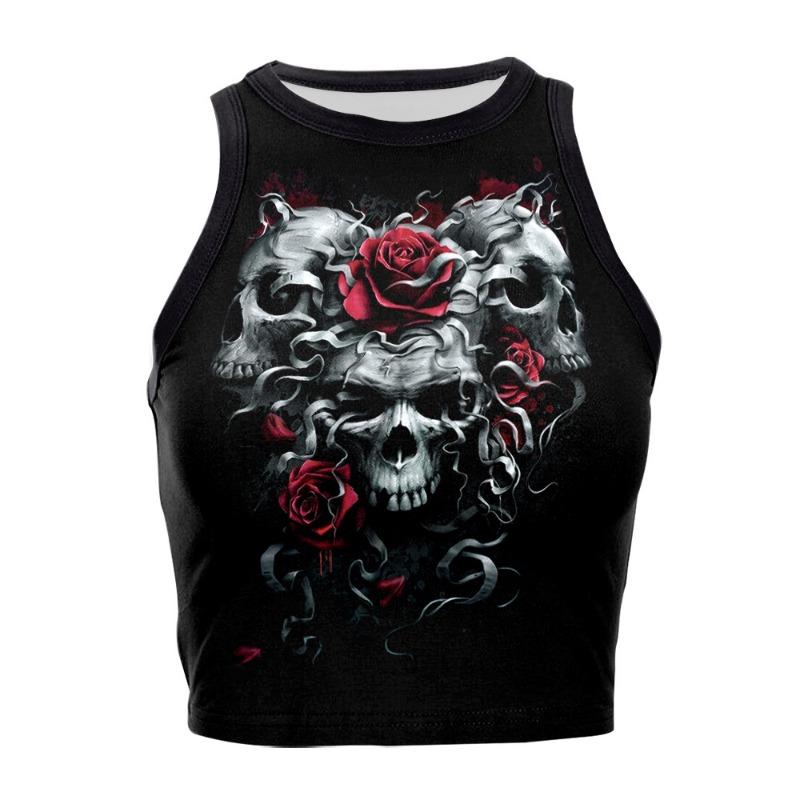 

Новый модный короткий топ-жилет с цифровой печатью скелета и черепа на Хэллоуин XL