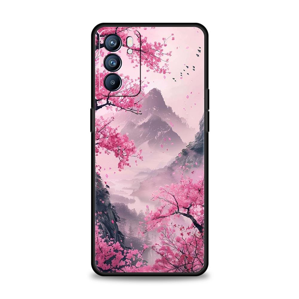 Pink Sunset Mountain Phone Case For Oppo A17 A31 A54 A57 A78 A79 A98 Find X5 X6 Reno 6 7 8 10 11 12 13 F Pro 5G Soft TPU Cover