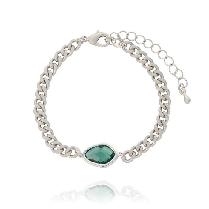 Matte silver green crystal chain [Matte silver green crystal chain bracelet]
