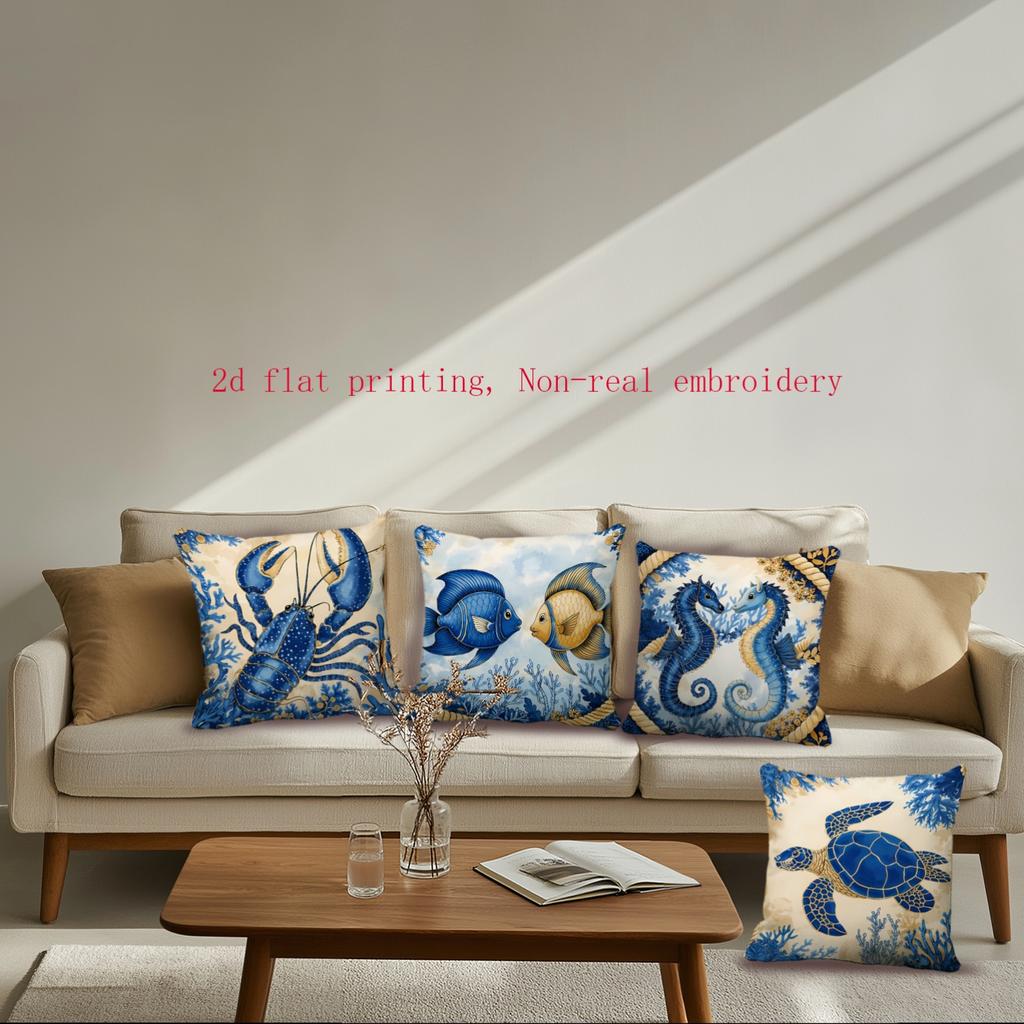 1/4pcs Nautical Coastal Throw Pillow Covers Ocean Marine Life Decorative Pillow Cases for Home Living Room Bedroom Outdoor