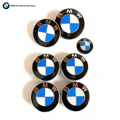 7Pcs/Set Blue White Black White 82mm Front Hood 74mm Rear Emblem 68mm 56mm Wheel Hub Covers 45mm Steering Wheel Sticker For