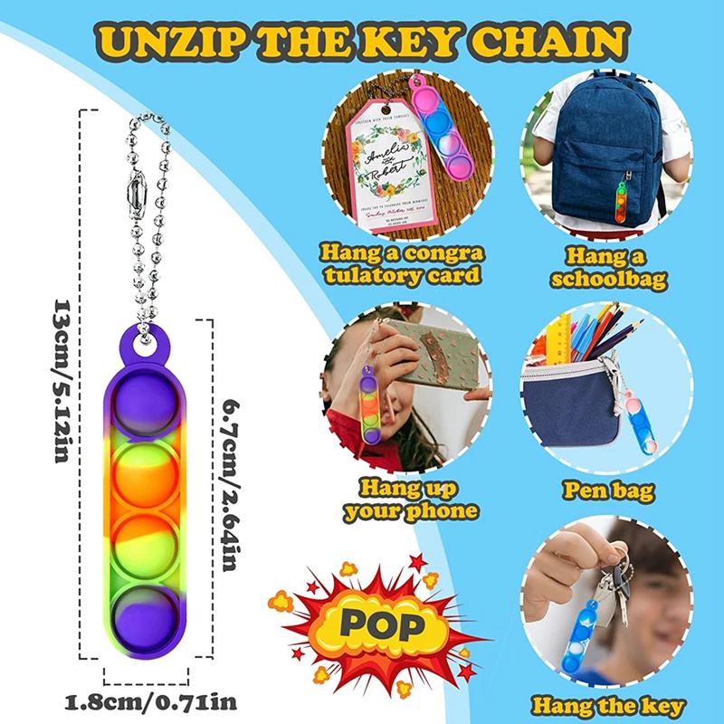 10/30Pcs Mini Pop Keychain Kids Birthday Party Favors Fidget Toys Stress Relief Sensory Toy Classroom Prizes Gift Pinata Fillers