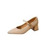 New retro elegant Mary Jane shoes women's soft leather pointed thick heel with light mouth high heel single shoes