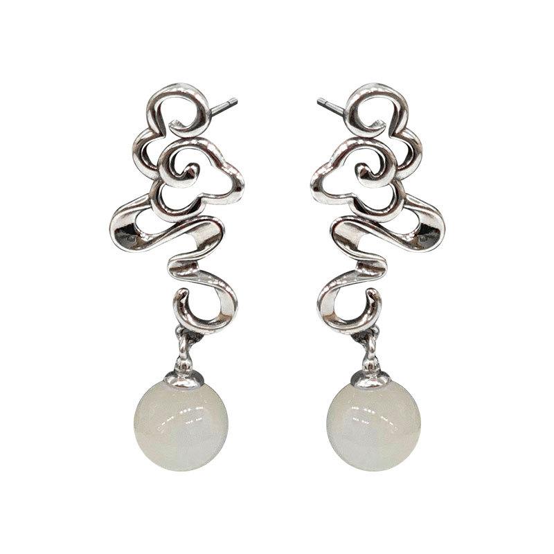 Antique Design Sense Forbidden City Xiangyun Hetian Jade Earrings Retro Earrings Literary Earrings Gift