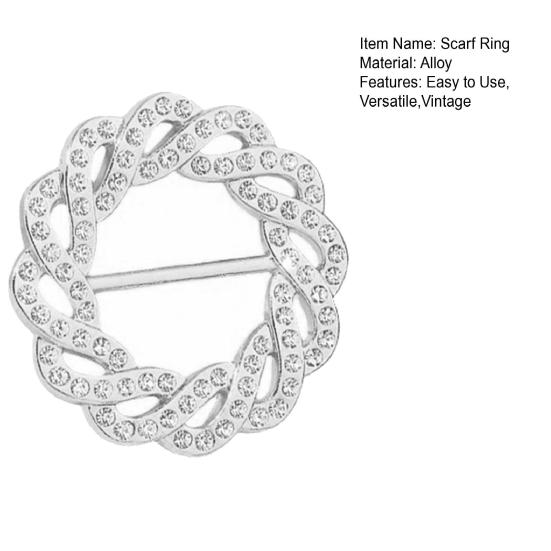 Vintage Scarf Ring Rotary Flower Rhinestone Brooch Pin for Women 3-Slot Adjustable Elegant Scarf