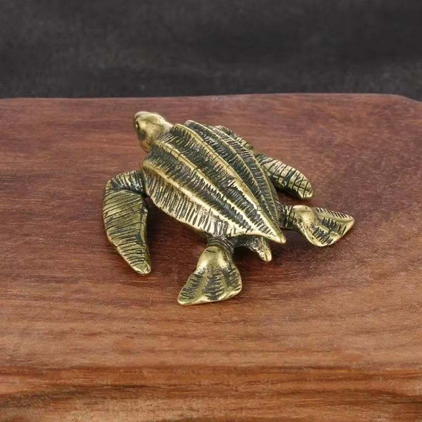 Antique Brass Turtle Figurine Solid Copper Office Desk Decor Cross-Border Craft Collectible with Engraving Metal Casting