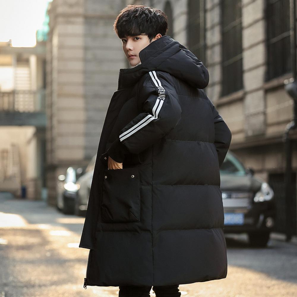 New Down Jacket Men's Medium and Long Trendy Handsome Hooded Jacket Winter Thickened White Duck Down Coat Men's Clothing