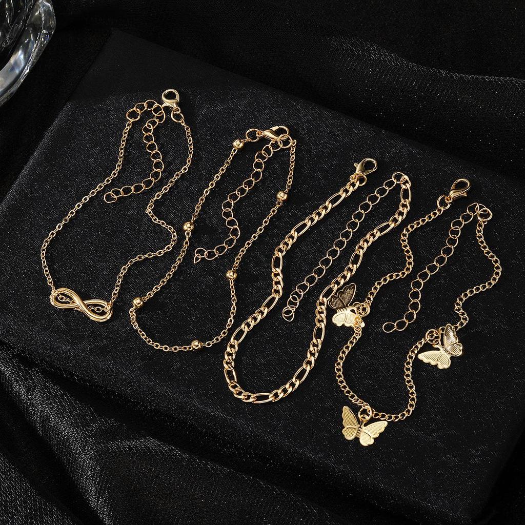 Retro Multi-layer Butterfly & Star Fishbone Women's Tassel Anklet Set