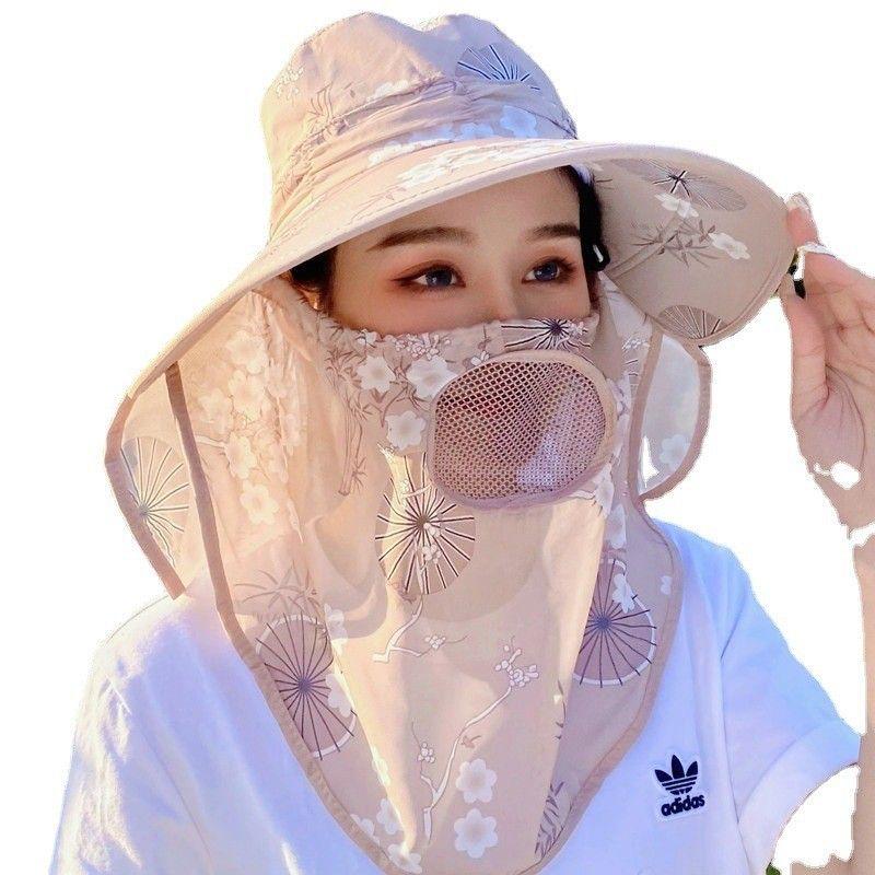 

Солнечная шляпа женская с защитой от УФ-лучей, маска для работы в поле, с большими полями, закрывающая все лицо, летняя велосипедная шляпа от солнца Khaki