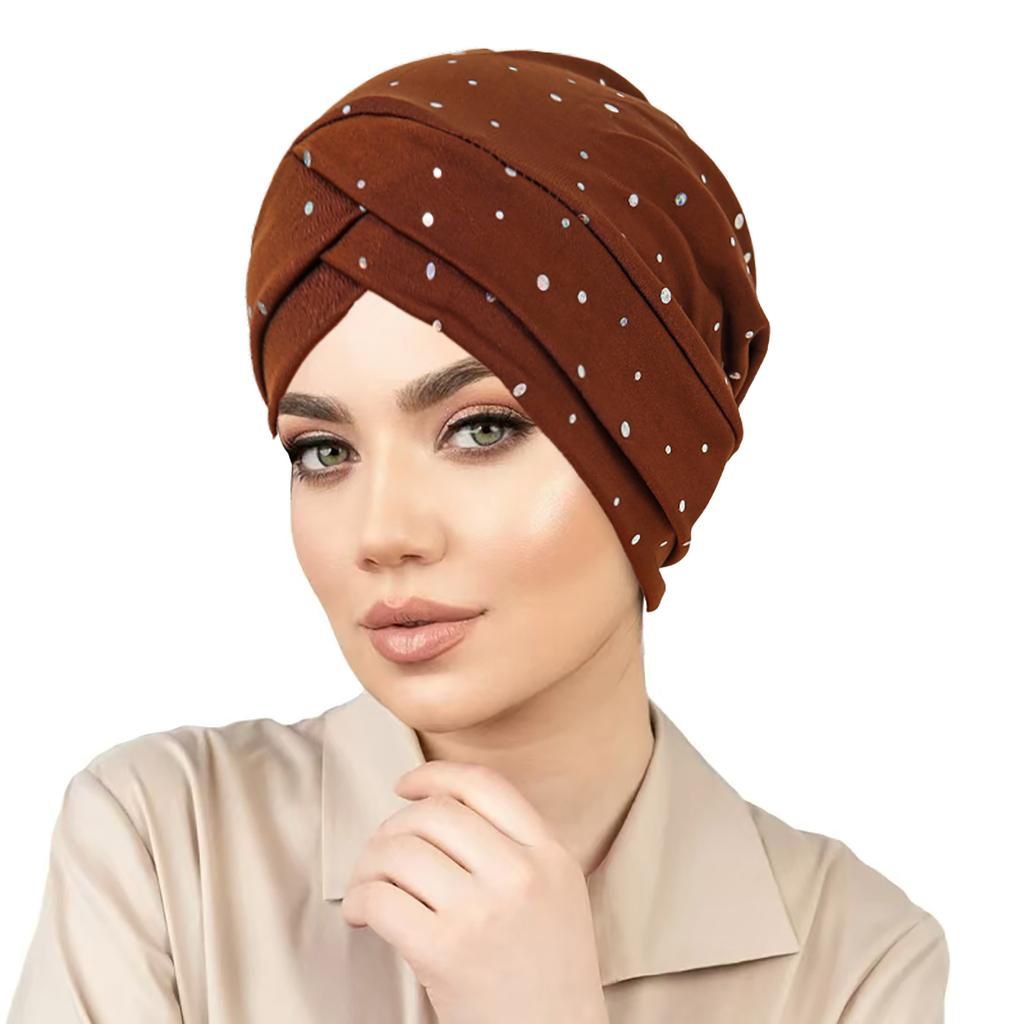 2025 New Fashion Forehead Cross Hijab Caps Hot Diamond Solid Color Turban Bonnet Muslim Ladies Head Cover