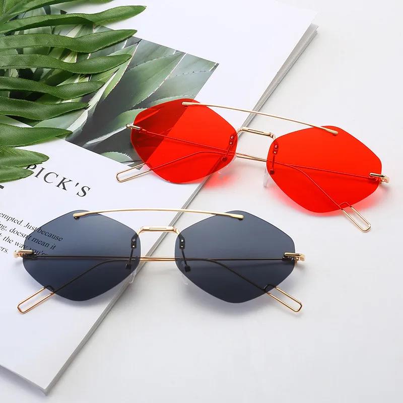 Trend Women Rimless Sunglasses Unisex Classic Metal Sun Glasses Ladies Travel Beach Uv400 Protection Lens Polygonal Glasses