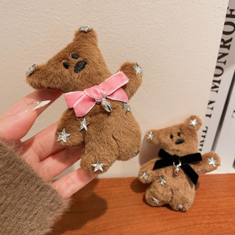Cute Soft Plush Bow Tie Bear Hairpin For Women Decoration Creative Barrettes Girl Bangs Cartoon Bb Clip Hair Accessories