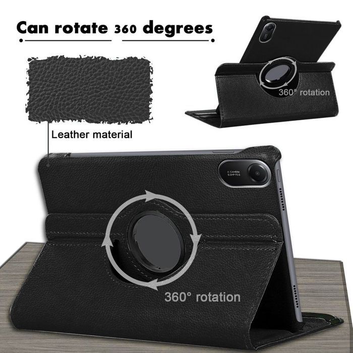 Coque + Verre Trempé pour Xiaomi Redmi Pad 2, Protection Antichoc Etui Rotatif 360° Synthécuir Noir