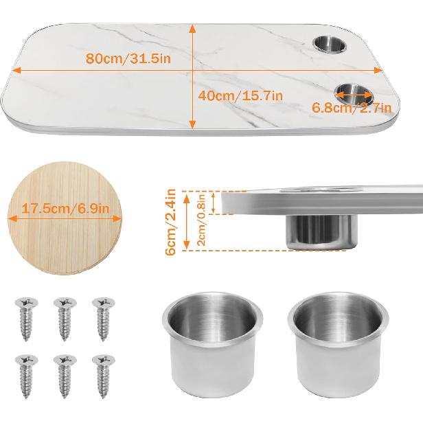 

Замена столешницы для дома на колесах, 31,5x15,7 дюйма, прямоугольная столешница для кемпера, понтонной лодки, дома на колесах с 2 подстаканниками, прочная фанера с серебристой металлической окантовкой для Texture White