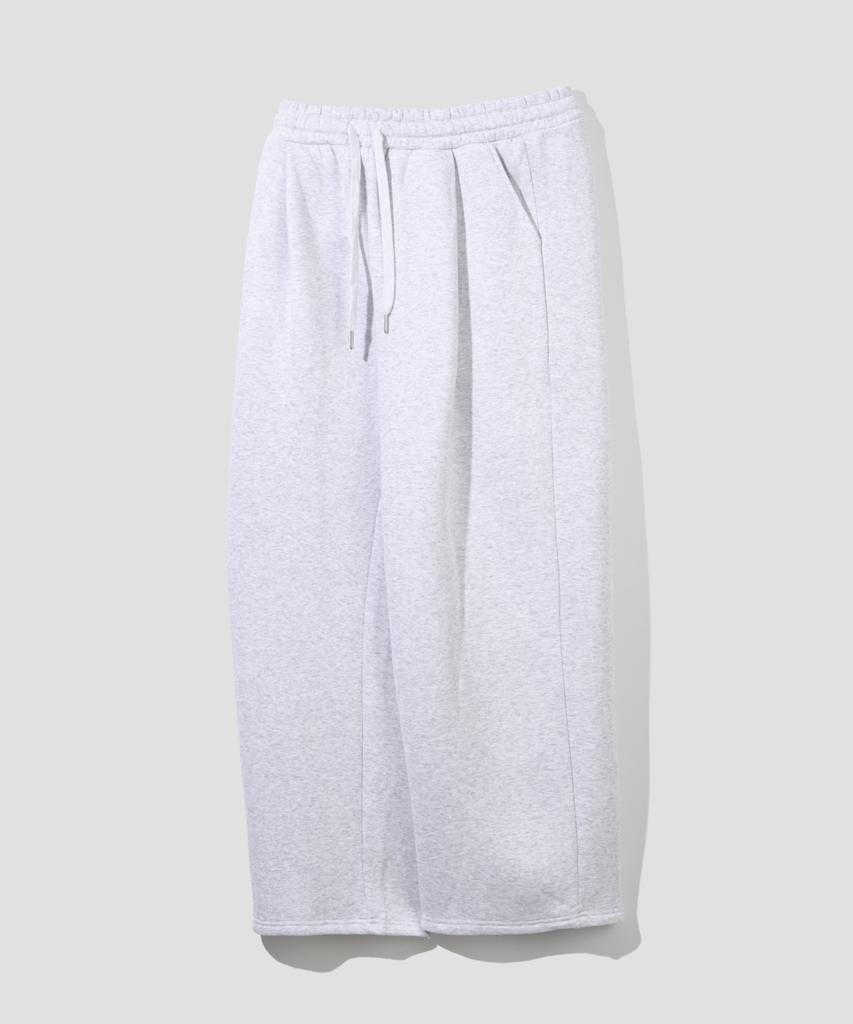 AGOD (Fleece-Lined) Single-Pleat Wide Sweatpants [White Melange]