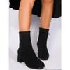 Women's Round Head Thick Heel Medium Heel Stretch Suede Boots