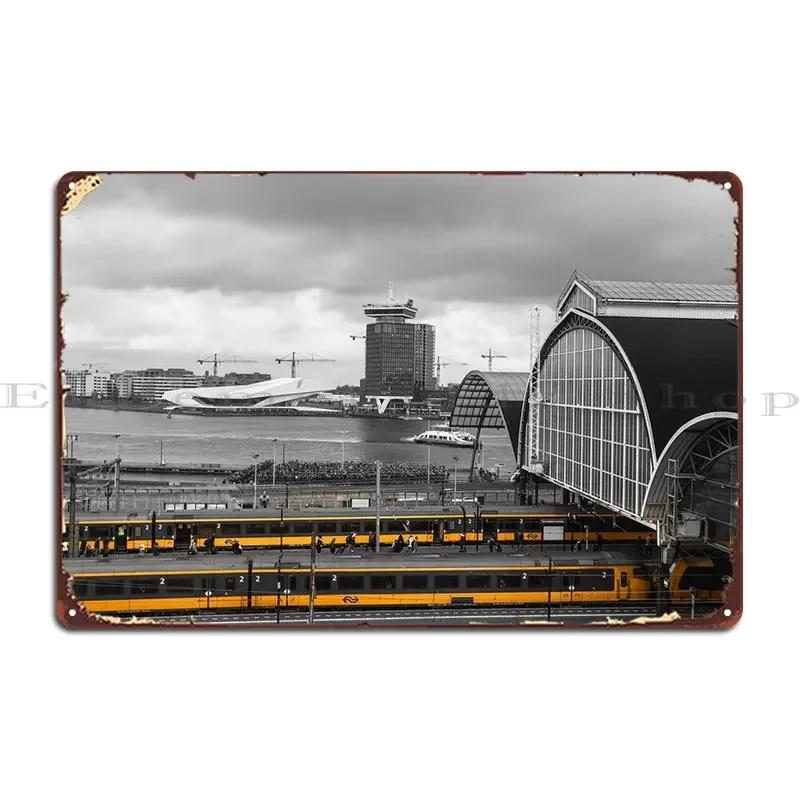Amsterdam Train Station Metal Sign Cinema Garage Classic Pub Printing Tin Sign Poster 20x30cm(7.8x11.8inch)
