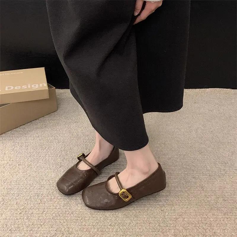 Fashion Japanese Style Lolita Square Toe Women's Flat Shoes Mary Jane Gothic Ladies Footwear Cheap Clearance Shoe Social Young Korean 39