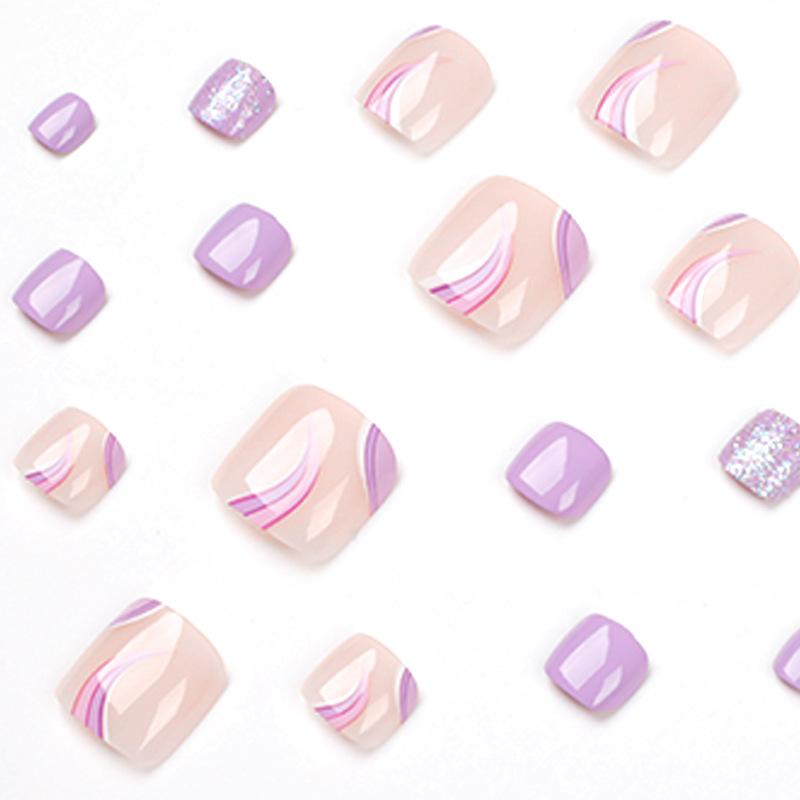 Purple foot nail glitter line nail piece nail piece, wearing nail nail nail piece Finished wearable nail piece