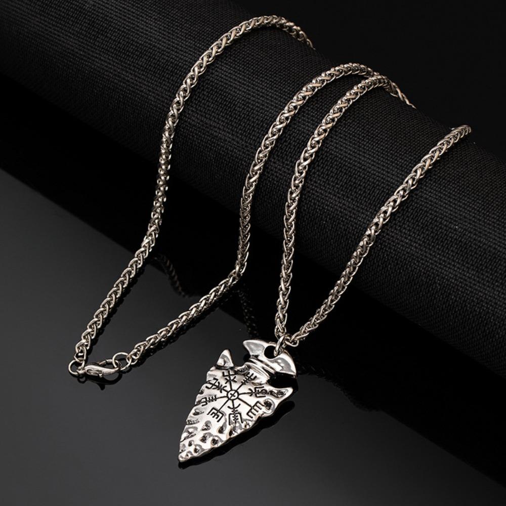 Viking Nordic Necklace Triangle Compass Pendant Titanium Steel Chain Cool Mens Jewelry