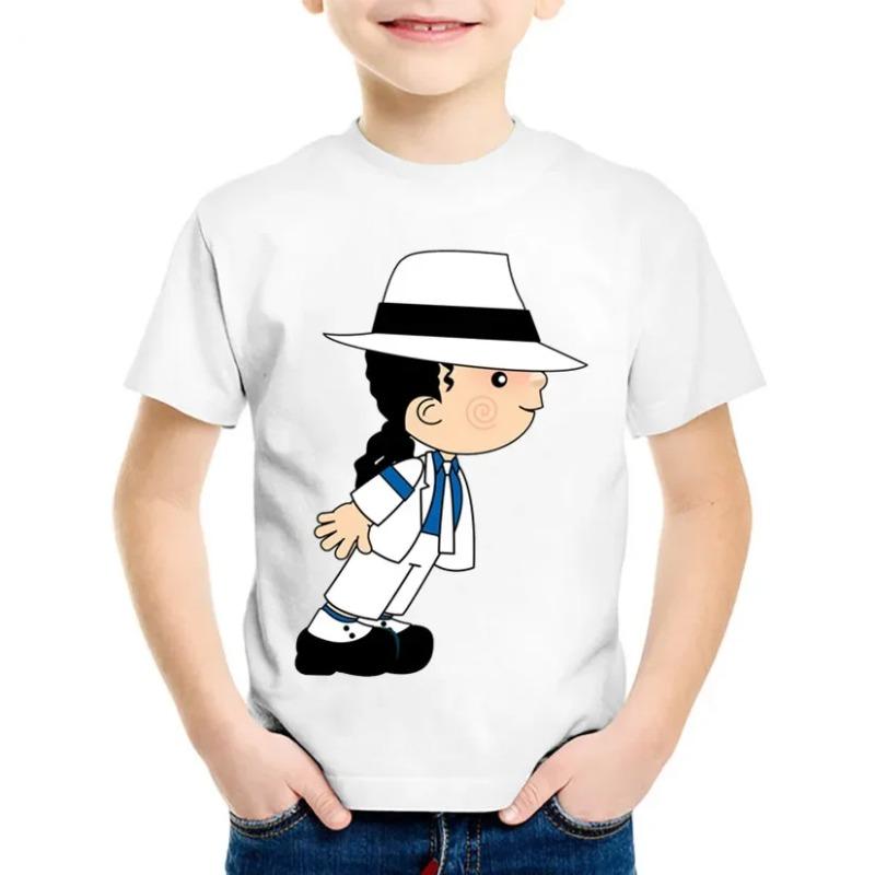 Heiße Verkäufe Kinder Cartoon Michael Jackson Lustiges T-Shirt Kinder Rock N Roll Sommer Baumwoll-Oberteile Baby Jungen/Mädchen Freizeitkleidung