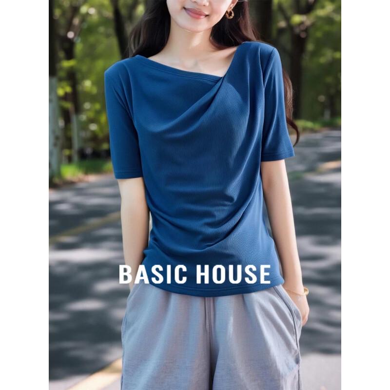 Basic House Women s One-Shoulder Silk Blend T-Shirt XL