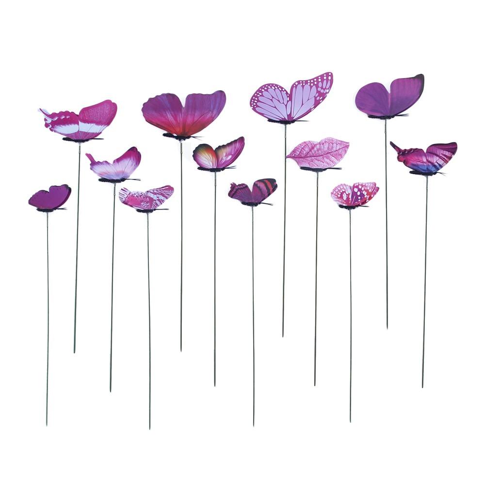 12PCS Multicolor Butterfly Garden Stakes Mixed Size Ornament Simulation Butterfly with Rods Accessories DIY