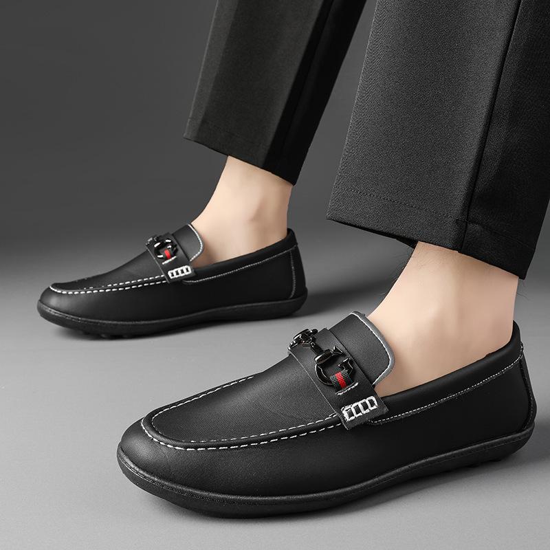 

Men s autumn new soft leather Doudou shoes business casual men s leather shoes club 44 чёрный