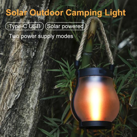 Flickering Flame Solar Lantern Two Lighting Modes Dual Charging Outdoor Waterproof Hanging Lantern LED Solar Lamp