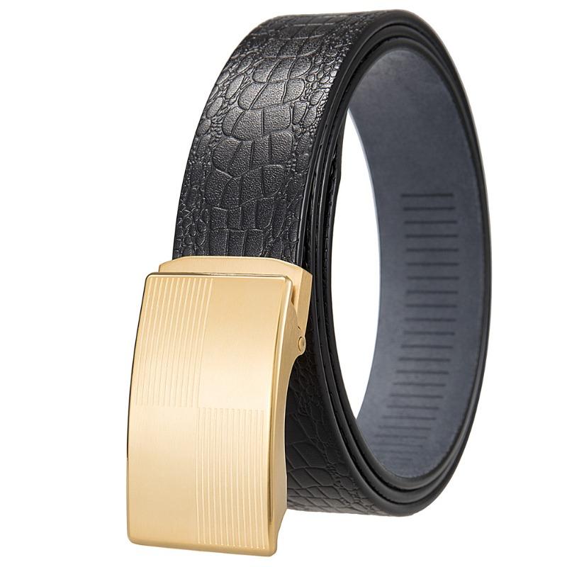 Belt, stainless steel toothless buckle, toothless belt, crocodile-embossed full-grain leather belt 120