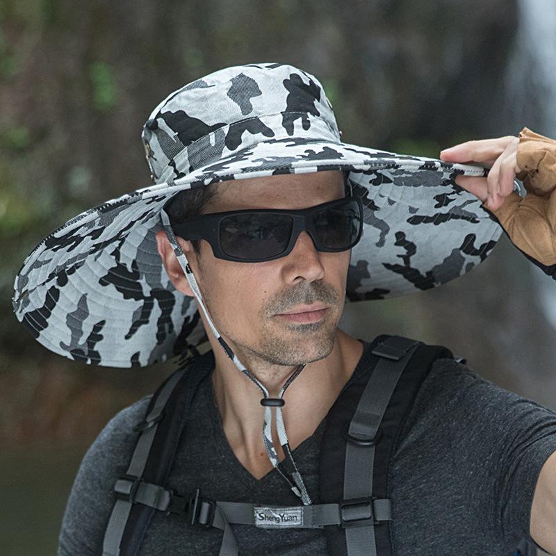 Camouflage big edge bucket hat men's hat summer shade sun protection hat enlarged brim sun hat travel fishing hat