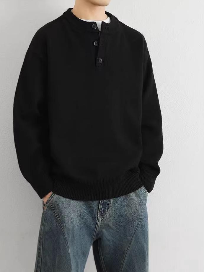 Boys' Light Grey Sweater - Autumn/Winter Trendy Brand Loose Button Knitwear