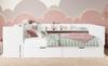 Low Bed, Wooden Bed, 90x200cm, with Desk, Equipped with 2 Drawers, Single Bed(Without Mattress), with Shelves, Pine+Chipboard, white
